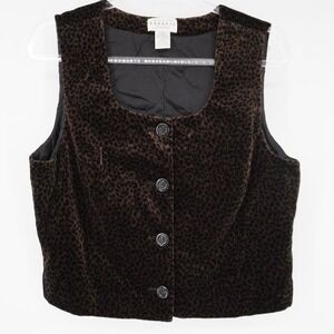 Express Vintage 90s Y2K Velveteen Animal Leopard Print Button Front Vest 13/14